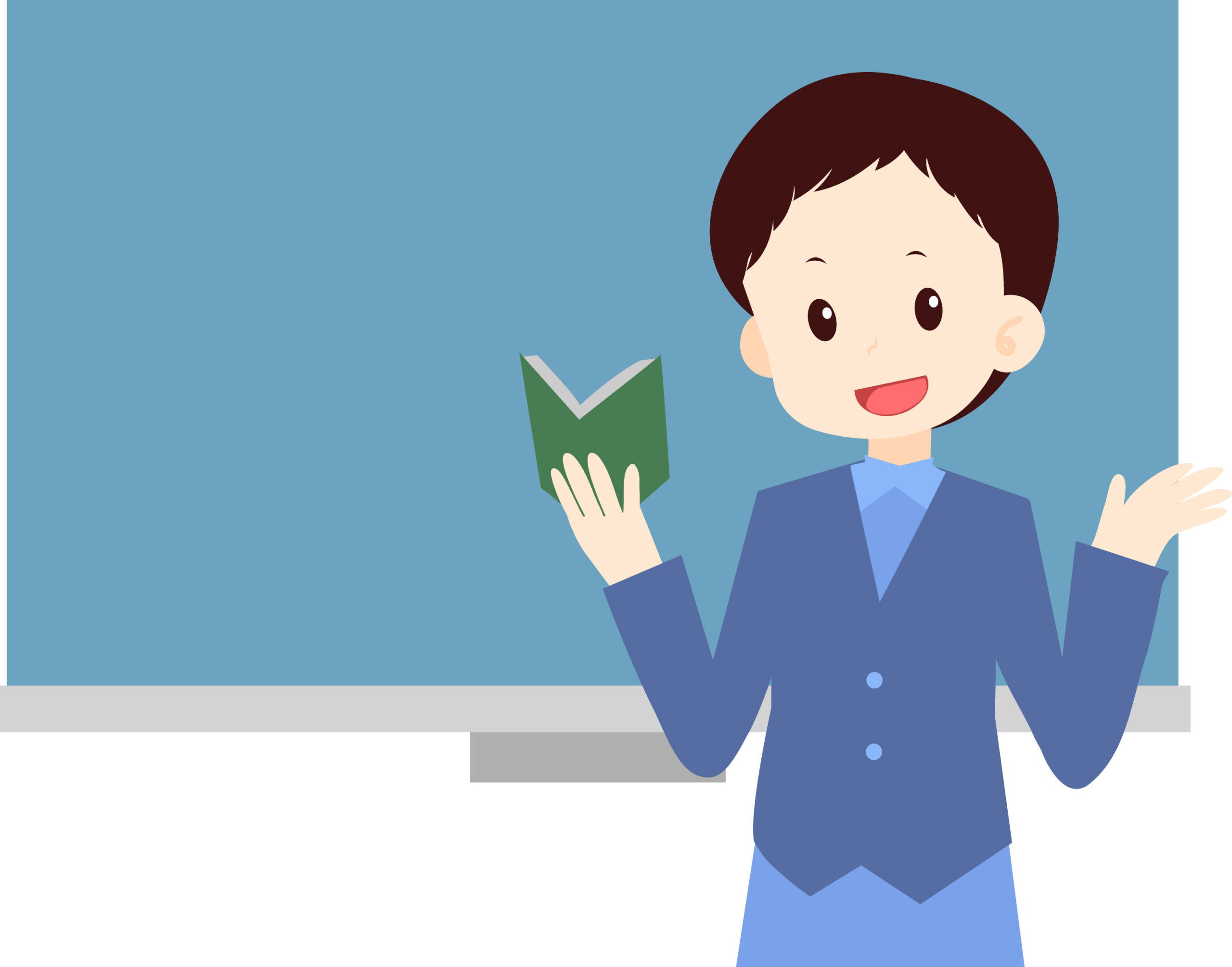 女性教師黒板前イラスト